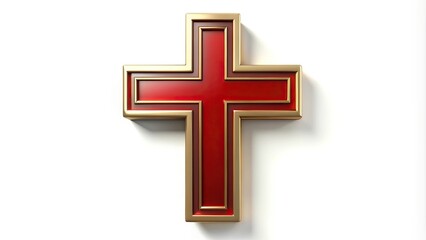 Fototapeta premium Stylized red cross with gold accents on white background at tilted angle