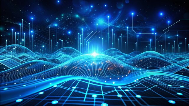 "Futuristic Data Technology Wave Illustration on Dark Background"