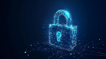 Blue digital background with a padlock symbol and binary code for a security concept vector illustration design, data protection design