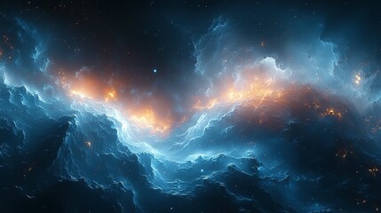 Fototapeta premium Abstract Cosmic Landscape with Glowing Nebulae and Stars