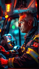 Obraz premium Paramedic En Route: Emergency Medical Response in Action with Flashing Lights