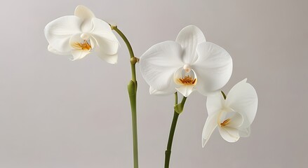 A beautifully arranged white orchid capturing the delicate features of this flower, symbolizing purity and grace with soft tones that enhance its natural beauty