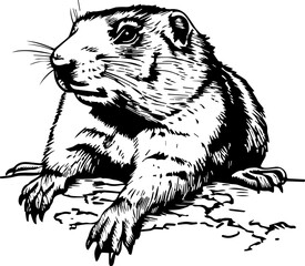 Fototapeta premium A black and white illustration of a sitting prairie dog.