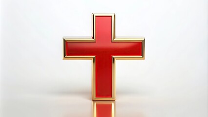 Obraz premium Stylized red cross with gold accents on white background forced perspective