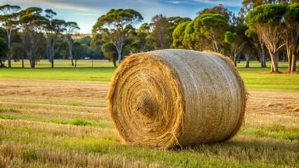 Hay bale on grass ground in Adelaide, Australia , agriculture, farm, rural, landscape, nature, field, countryside, harvest