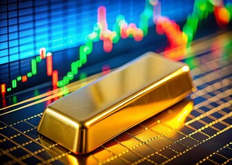 "Gold Investment Value & Performance: Animated Trading Graph on Gold Bar"