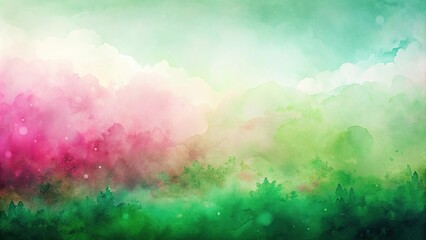 Panoramic abstract watercolor background gradient green pink rose