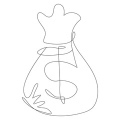Hand holding coin continuous one line drawing art with dollar symbol.