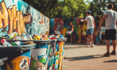 Fototapeta premium Innovative Recycling Activities in Different Locations: Engaging Scenes of Volunteers, Teens, and Children Participating in Eco-Friendly Efforts Across Parks, Beaches, Schools, and Festivals