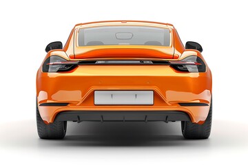 Naklejka premium Orange car, back view isolated on white background