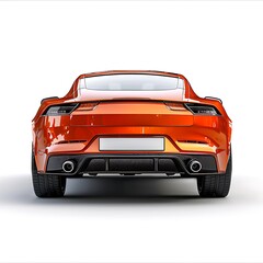 Orange car, back view isolated on white background