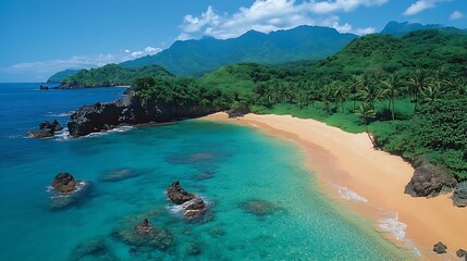 Serene Tropical Beach with Golden Sands and Clear Waters