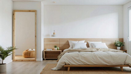 Blank white wall mockup.Blank bedroom interior wall template for presentation,advertise your designs,seamless patterns,wallpaper,illustrations and paintings