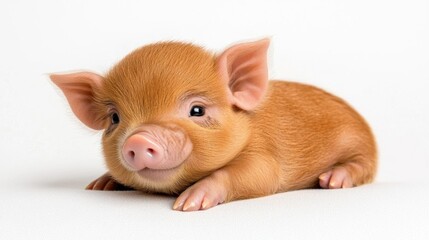 A photostock of a piglet against a white background, featuring its cute and playful expression.
