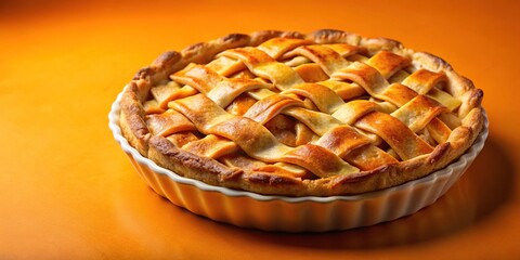 Homemade apple pie dessert on orange background
