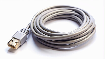 coiled silver DisplayPort cable with a sleek connector, ready to connect your devices for high-quality video and audio.