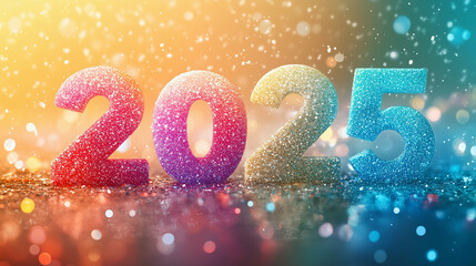 Translucent matte painted with soft color gradient, numbers 2025. Sprinkled with fine snow. New Year's card.