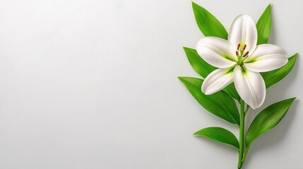 Obraz premium A photostock of an elegant white lily on a white background, perfect for weddings, funerals, or floral content.
