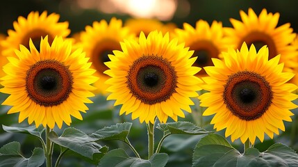 Obraz premium Enchanting Sunflowers Against a Golden Sunset