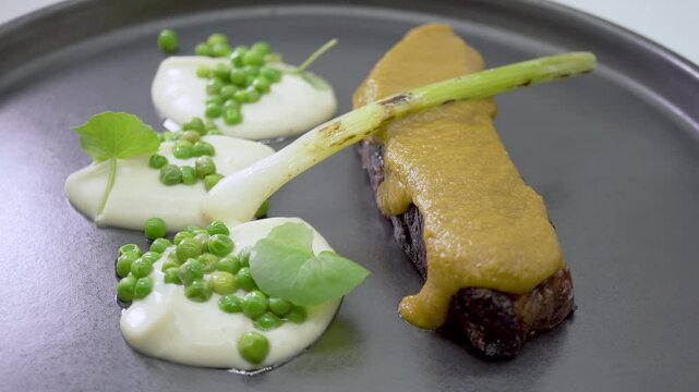 Food on a round table - Wagyu beef