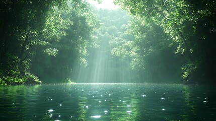 Obraz premium Serene River Surrounded by Lush Green Vegetation