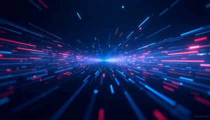 Abstract background with glitch art effects, distorted and pixelated patterns in electric blue and neon pink, edgy and digital