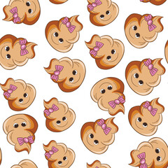 Seamless pattern with kawaii poop on white background. Cartoon poo, feces icons. Shit patterns, evil turd. Vector illustration for invitation, poster, card, fabric, textile. Doodle style