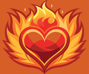 A vibrant and expressive icon featuring a heart engulfed in flames, perfect for use in designs related to passion, love, or fire.