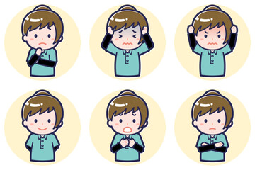 児童支援員の女性のポーズセット_05