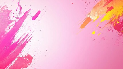 Obraz premium Photo of, Pink background with abstract paint strokes and splatters in neon colors for design, banner template