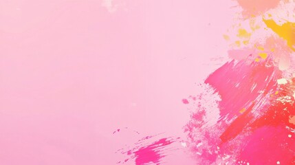 Obraz premium Photo of, Pink background with abstract paint strokes and splatters in neon colors for design, banner template