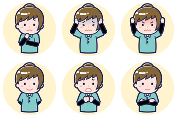 児童支援員の女性のポーズセット_05