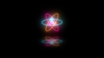 Atom neon glowing brown cyan pink color in black background