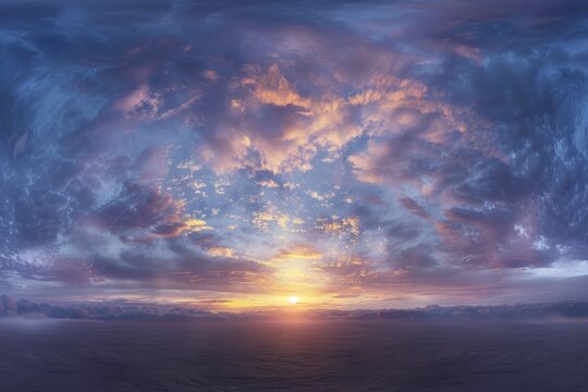 360 degree HDRI panorama of dark sky post sunset with clouds for use in graphics or games