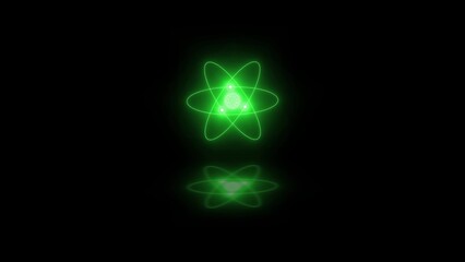 Atom neon glowing green color in black background