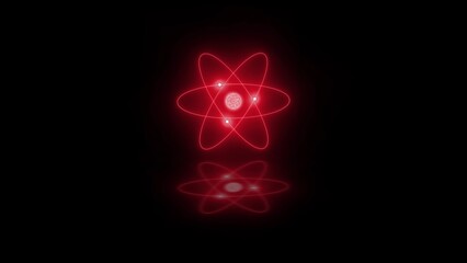 atom neon glowing red color in black background