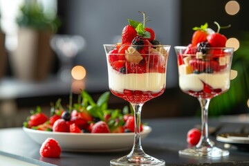 A few glasses with homemade fruit dessert