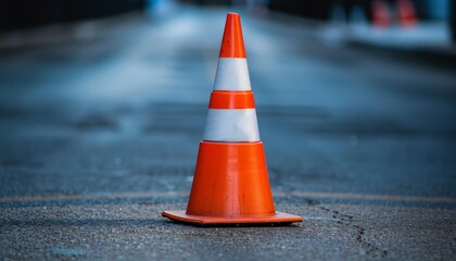 Abstract construction safety cone on the road