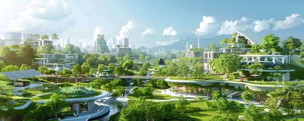 Green River Landscape Flowing Through Urban Cityscape"