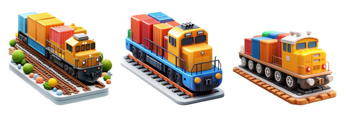 Obraz premium Colorful Toy Trains on Track with Transparent Background