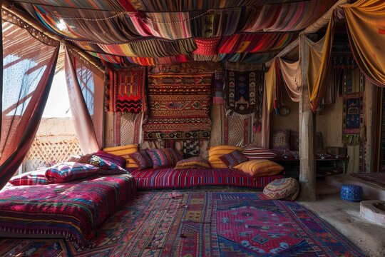 Arabian traditional tent in the Saudi Arabian Desert reflects Arab heritage