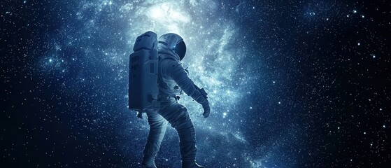 Fototapeta premium Astronaut performing spacewalk against starry backdrop
