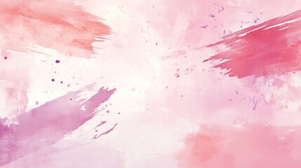 Obraz premium Photo of, Pink background with abstract watercolor splashes and brush strokes in soft shades of lavender and mint green for design, banner template