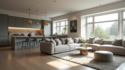 Fototapeta premium Exquisite Contemporary Open Concept Living and Dining Room Design