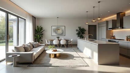 Fototapeta premium Exquisite Contemporary Open Concept Living and Dining Room Design