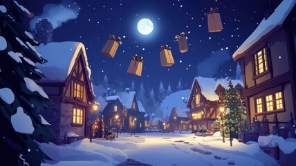 Fototapeta premium Colorful shopping bags falling on blue sky,Christmas winter landscape with snowflakes,black friday concept,sale or Discount banner,Template for promotion,advertising,web,social,ads,space for text.