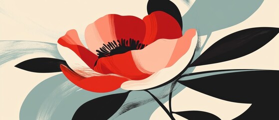 Modern graphic peony logo, bold color blocks