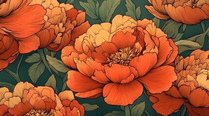 Art nouveau inspired peony pattern design