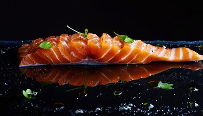 Black background with fresh salmon fillet