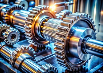 Close-up of Industrial Gears in Motion - Machinery, Manufacturing, Technology, Mechanical Engineering, Factory Operations, Precision Mechanics, Industrial Equipment, Production Process
